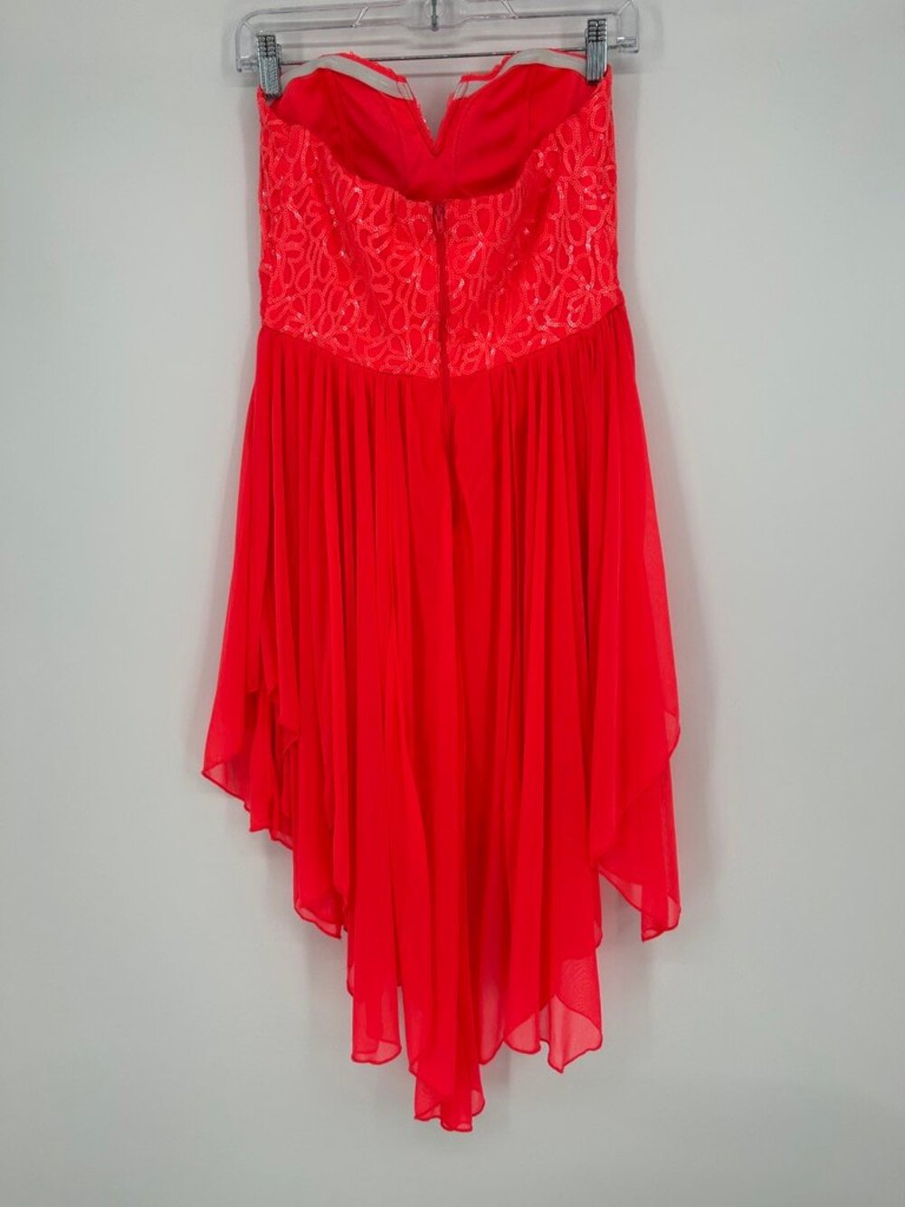 My Michelle Strapless Lace Hi-Low Chiffon Party Dress Coral Pink Size 11 HOCO - Picture 2 of 10
